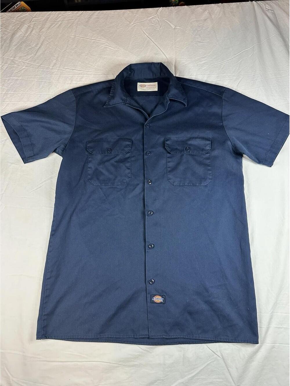 👔 Vintage Dickies Work Shirt Blue Short Sleeve Button Up Mens Medium 👔
